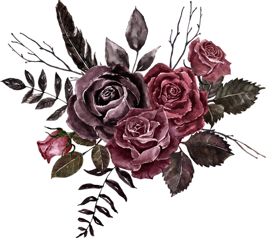 Gothic style floral arrangement with watercolor dark roses